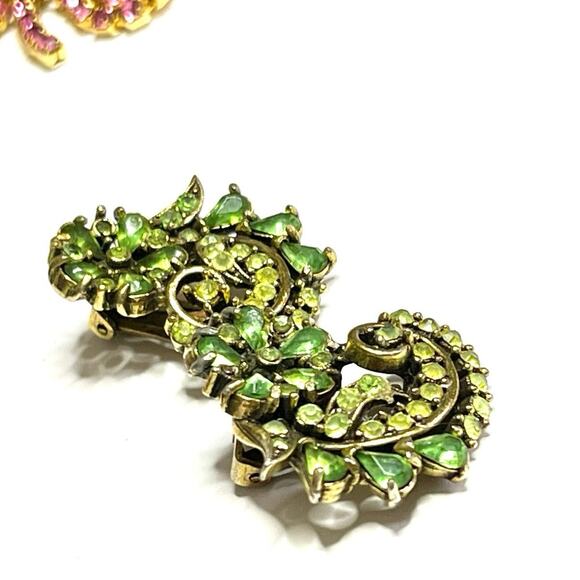 Clip Earrings HOLLYCRAFT 1950 Green Gold Vtg Estate Jewelry O30 - Picture 3 of 7